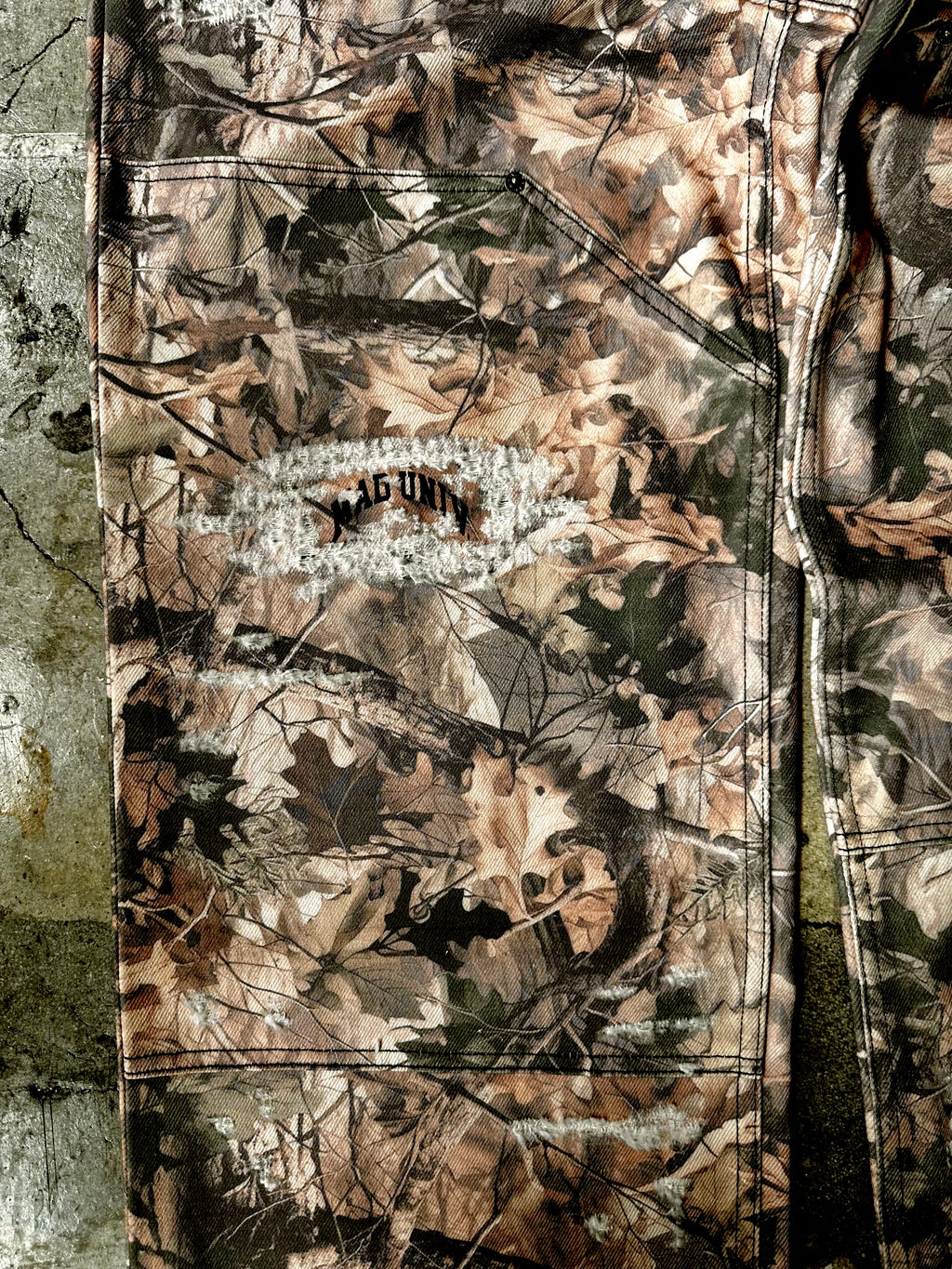 Double Knee Raw Denim Camo Pants